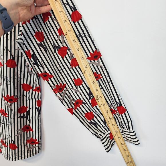 Vintage Alia Rose Print Career Blouse Size 14 Red Stripe Button Up Long Sleeve - Picture 10 of 14